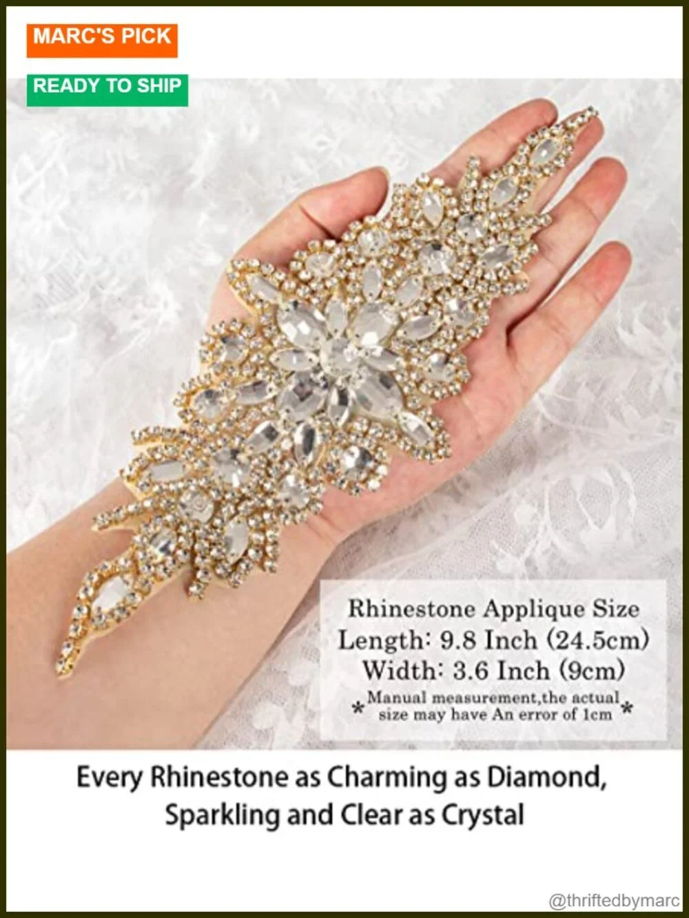 5 Pack Rhinestone Applique Wedding Sash Belt Gold Handmade Dress Belt for